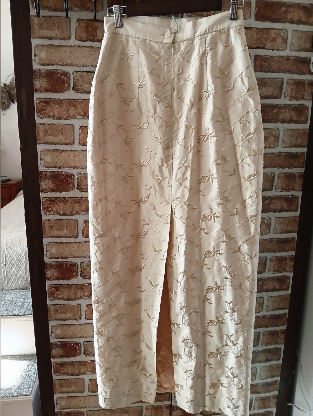 Vintage JESSICA MCCLINTOCK Long SILK Embroidered Floral Slit SKIRT Womens Size S - Picture 8 of 12